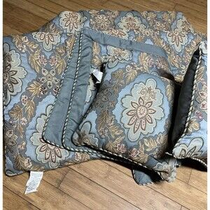 American Century Home Queen Size Comforter Sham & Pillow Set Floral Blue